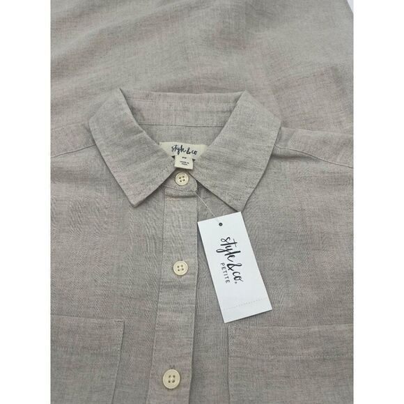 Style & Co Petite Linen Blend Boyfriend Tunic Shirt, Flex, PP - Picture 6 of 9